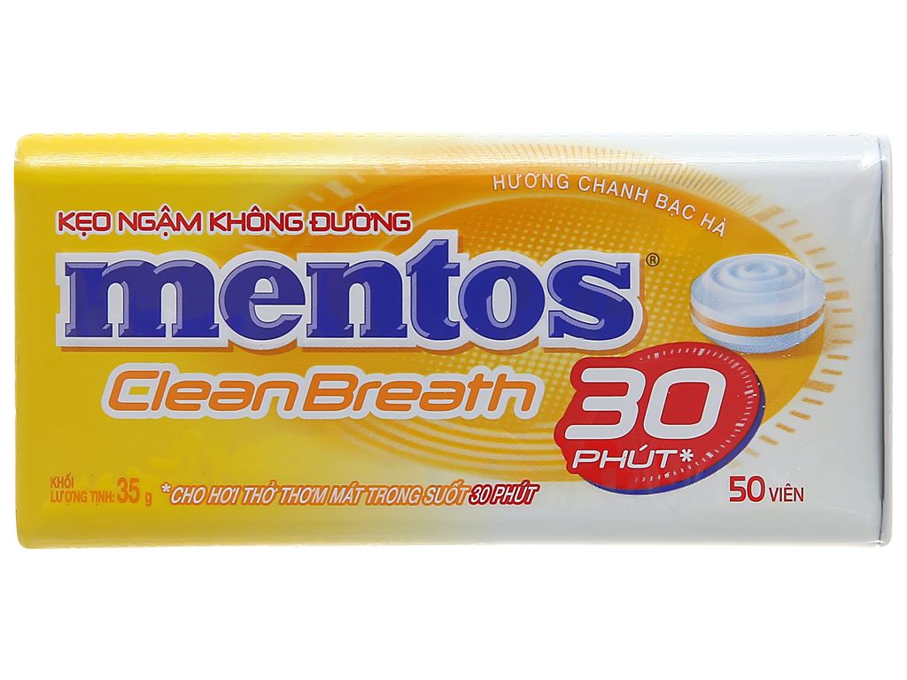 MENTOS CLEAN BREATH 30 miniues TABLET LEMON & PEPPERMINT 12 BOXES X 6 TINS X 35G (50 PCS)